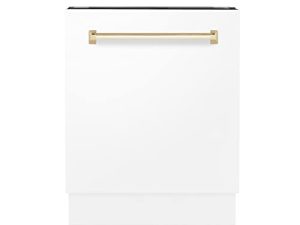 ZLINE Autograph Edition 24" 3rd Rack Top Control Tall Tub Dishwasher in White Matte with Gold Handle