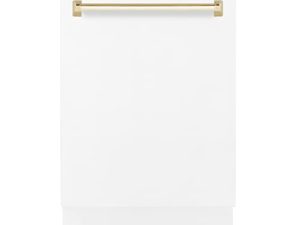 ZLINE Autograph Edition 18" Compact 3rd Rack Top Control Dishwasher in White Matte with Gold Handle