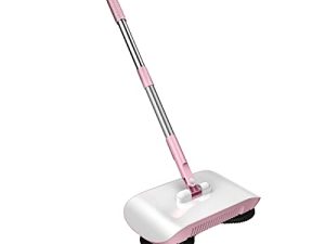 Hand Push Intelligent Sweeper Household Lazy Dry Sweep Wet Mop Storage Three in one Floor Cleaner Machine for Hardfloor Tile Apartments Offices Upgrade Soft Thick Brush Vacuum (Pink