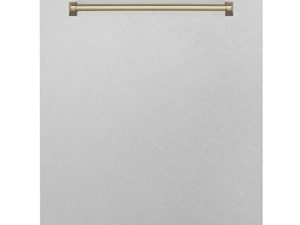 ZLINE Autograph Edition 24" 3rd Rack Top Touch Control Tall Tub Dishwasher in DuraSnow® Stainless Steel with Champagne Bronze Handle