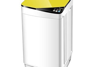 Giantex Full-Automatic Washing Machine Portable Washer and Spin Dryer 7.7lbs Capacity Compact Laundry Washer with Built-in Barrel Light Drain Pump and Long Hose for Apartments Camping (White & Yellow)