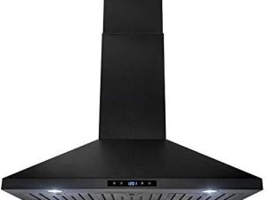 AKDY Island Mount Black Painted Finish Stainless Steel Touch Panel Kitchen Range Hood Cooking Fan (36 in)