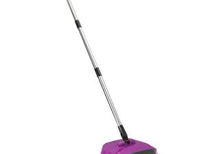 BESTOMZ Sweeper - Floor Sweeper Hand Push Broom Dustpan Trash Bin 360° Rotating Floor Cleaning Tool (Purple)