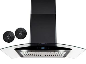 AKDY 217 CFM Convertible Wall Mount Range Hood with Tempered Glass and Carbon Filters in Black Painted Stainless Steel (30 in)