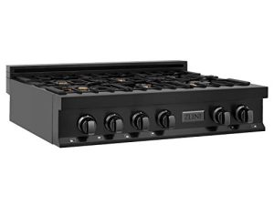 ZLINE 36 in. Porcelain Rangetop in Black Stainless Steel with 6 Gas Brass Burners (RTB-BR-36)