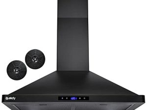 AKDY Convertible Kitchen Wall Mount Range Hood in Black Painted Stainless Steel with Lights and Carbon Filters (30 in.)