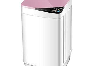 Giantex Full-Automatic Washing Machine Portable Washer and Spin Dryer 7.7 lbs Capacity Compact Laundry Washer with Built-in Barrel Light Drain Pump and Long Hose for Apartments Camping (White & Pink)