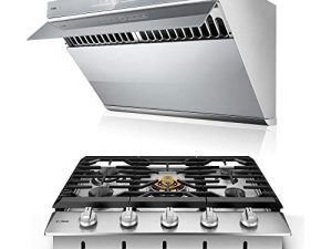 FOTILE Range Hood Under Cabinet Kitchen Stainless Steel Wall Mount with LED Light (Silver Gray Cooktop Bundle