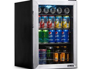 NewAir Beverage Refrigerator Cooler with 90 Can Capacity - Mini Bar Beer Fridge with Right Hinge Glass Door - Cools to 37F - AB-850 - Stainless Steel