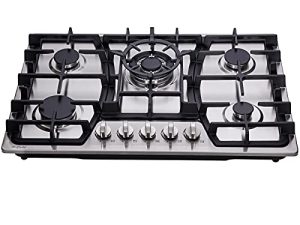 Hotfield 30 Inch Gas Cooktop Stainless Steel 5 Burners Stovetop Dual Fuel Gas Hob NG/LPG Convertible Gas Cooktop HF57013 Stainless Steel