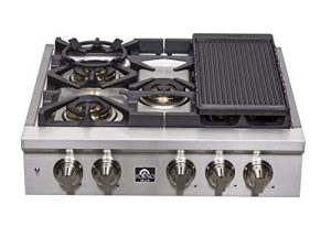 Forno Alta Qualita 30 Inch Gas Rangetop with 5 Sealed Dual Brass Burners Cooktop - Drop-In 304 Stainless Steel Stove Top