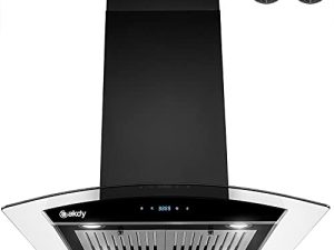 AKDY 36 in. 343 CFM Convertible island Mount Range Hood in Black Painted Stainless Steel with Glass and Carbon Filters