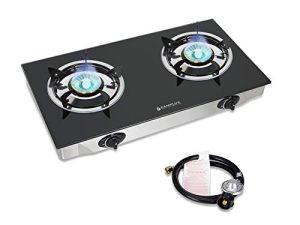 Camplux Propane Gas Cooktop Tempered Glass Double Burners Stove Auto Ignition LPG