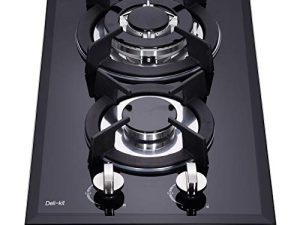 Deli-kit 12 Inch Gas Cooktop Dual Fuel Sealed 2 Burners Tempered Glass Gas Cooktop Drop-in Gas Hob DK123-A01S Gas Burner Black Gas Cooktop