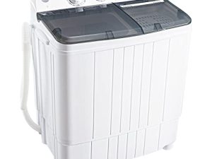 Portable Washing Machine 15Lbs Capacity Washer and Dryer Combo 2 In 1 Mini Compact Twin Tub Washing Machine Laundry Washer(9Lbs) & Spinner(6Lbs) with Built-in Gravity Drain Pump