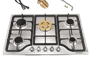 30 inch Gas Cooktop Gas Stove 5 Burners Stainless Steel Built-in Gas Hob LPG/NG Dual Fuel Easy to Clean Thermocouple Protection