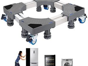 Fridge Stand Universal Mobile Base Movable Washing Machine Base Stand Adjustable Washer Dryer Refrigerator Bases Appliance Dolly Square with 4 Locking Dual-wheel and 8 Lifting Feet (Double-tube)