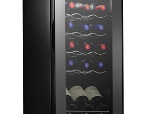 NutriChef Compressor Refrigerator White & Red Chiller Countertop Cooler-Freestanding Compact Mini Wine 15 Bottle Capacity
