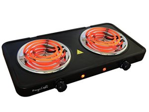 Megachef Electric Easily Portable Ultra Lightweight Dual Coil Burner Cooktop Buffet Range in Matte Black (MC-2012A-B)