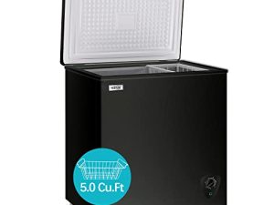 5.0 Cubic Feet WANAI Chest Freezer Black Compact Freezers with Adjustable Thermostat Top Open Door Freezer Compressor Cooling with Rmovable Storage Basket for Home Kitchen Office and Bar