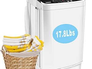 Portable Washer Nictemaw 17.8Lbs Capacity Full-Automatic Washer Machine 1.9 Cu.ft 2 in 1 Compact Laundry Washer with Drain Pump/10 Programs 8 Water Level Selections/LED Display Washer and Dryer Combo for Home