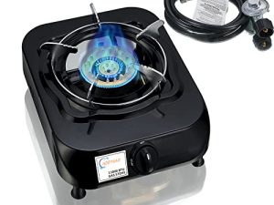 Horynar Single Burner Propane Stove with Propane Adapter Hose 13000 BTU Single Propane Burner Smart Switch Protection for Children. Portable Stove Propane Burner Unique Body Integrated Design