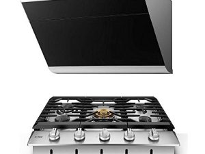 FOTILE Range Hood Under Cabinet Kitchen Stainless Steel Wall Mount with LED Light (Onyx Black Cooktop Bundle