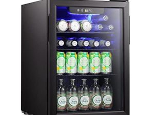 Antarctic Star Mini Fridge-100 Can Beverage Refrigerator Wine Cooler Clear Front Glass Door Small Drink Touch Screen for Soda Beer Bar Office Home 2.6 cu.ft