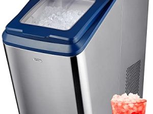 Gevi Household Nugget Ice Maker with Thick Insulation | Portable Self Cleaning Pellet Ice Machine | Quietly Making Max 29Lb/Day | Stainless Steel Housing | Sleek Design for Home & RV (GIMN-1102 Blue)