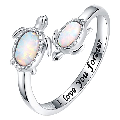 SuanlaTDS Opal Turtle Ring - I Love You Forever - Adjustable Open Natural Ocean Mother Daughter Ring Jewelry Cute Animal Turtle Gifts for Women Girls SuanlaTDS Opal Turtle Ring - I Love You Forever - Adjustable Open Natural Ocean Mother Daughter Ring Jewelry Cute Animal Turtle Gifts for Women Girls