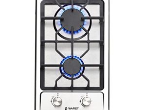 WAFIET 12 Inch Gas Cooktop with 2 Italy SABAF Sealed Burners Portable Gas Burner NG/LPG Convertible Gas Stove Top Stainless Steel Gas Hob for Apartment Outdoor RVs - Thermocouple Protection