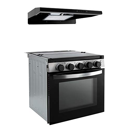 RecPro RV Stove | Gas Range 21" Tall | Optional Vented Range Hood | Black or Silver Color Options (Black RecPro RV Stove | Gas Range 21" Tall | Optional Vented Range Hood | Black or Silver Color Options (Black