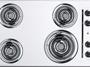 Summit WEL05 30"" Coil Electric Cooktop With 4 Coil Elements Porcelain Enamel Surface Recessed Top Chrome Drip Bowls 230V Electric Cooktop In White