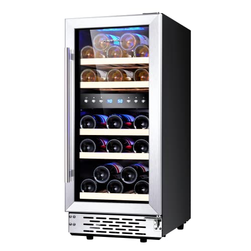 Phiestina Under Counter Wine Fridge 15 Inch Dual Zone Wine Cellar Built-in or Freestanding Wine Cooler Refrigerator with Frost Free Compressor Cooling System Phiestina Under Counter Wine Fridge 15 Inch Dual Zone Wine Cellar Built-in or Freestanding Wine Cooler Refrigerator with Frost Free Compressor Cooling System