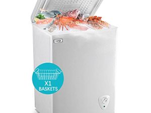 3.5 Cubic Chest Freezer Small Deep Freezers with Removable Storage Basket Free Standing Top Door Compact Freezer 7 Gears Temperature Control Energy Saving for Office Dorm Apartment