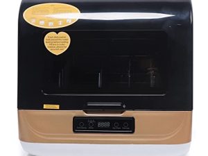 360 Degree Automatic Dishwasher Deep Heating Cleaning Machin Portable Compact Countertop Air Dry Dishwasher Mini Dish Washer with 4 Programs for Home Small Apartments Dorms and RVs (Gold)