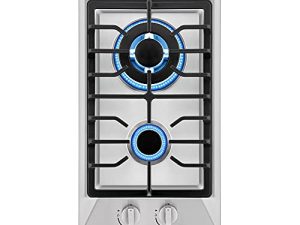 Empava 12 in. Gas Stove Cooktop 2 Italy Sabaf Sealed Burners NG/LPG Convertible in Stainless Steel