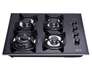 Deli-kit® 24 inch Gas Cooktop Dual Fuel Sealed 4 Burners Tempered Glass Gas Cooktop Drop-in Gas Hob DK145-A01S Gas Cooker