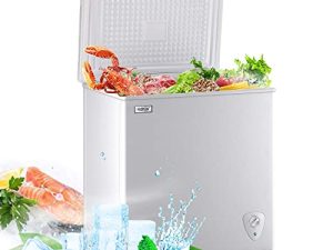 Chest Freezer WANAI Deep Freezer 5.0 Cubic Feet White Small Chest Freezers with Storage Basket Top Open Door Mini Compact Freezer 7 Adjustable Temperature Control for Home Garage Apartment Kitchen Office
