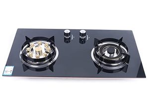 CNCEST 73X41cm Kitchen Gas Cooktop Stove Top 2 Burners Tempered Glass Built-In L-P-G/N-G Gas Stove Black