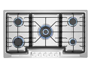 Empava EMPV-36GC23 36 Inch Stainless Steel Gas Cooktop Professional 5 Italy Sabaf Burners Stove Top Certified with Thermocouple Protection Silver