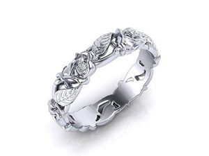 Aura Jewelry 925 Silver White Topaz Wedding Women Leaf Flower Engagement Band Ring Size 6-10 (7)
