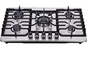 Hotfield 30 Inch Gas Cooktop Stainless Steel 5 Burners Stovetop Dual Fuel Gas Hob NG/LPG Convertible Gas Stove HF8527-SA05 Stainless Steel