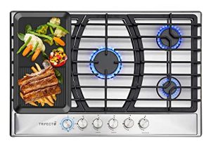 WAFIET 30 Inch Gas Cooktop with TIMER Dual Fuel 5 Italy SABAF Sealed Burners Gas Stove Top NG/LPG Convertible Gas Hob with Thermocouple Protection - Easy to Clean(Griddle Not Included)