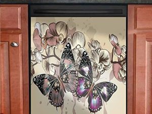 Tup Simple Pattern of Butterflies and Flowers Refrigerator Magnets Dishwasher Door Cover Vinyl Magnetic Panel Decal Home Decor 23 W x 26 H
