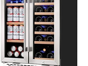 COLZER 24 inch Wine and Beverage Refrigerator Dual Zone Wine Cooler Under Counter Lockable 18 Bottles and 57 Cans Fridge Built in Freestanding for Beer Soda Drink Bar Kitchen Cabinet Commercial