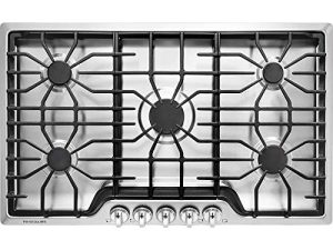 Frigidaire FFGC3626SS 36 ADA Compliant Built-In Gas Cooktop With 5 Sealed Burners 51000 BTU Total Output Continuous Grates Low Simmer Burner And Color-Coordinated Control Knobs: