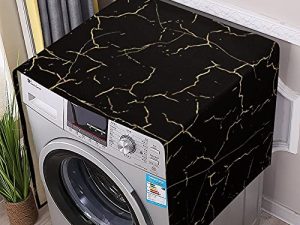 Black Marble Pattern Washing Machine Dryer Top Cover Refrigerator Fridge Dust-Proof Cover with Storage Pockets Bags Sunscreen Cover Kitchen Christmas Decor