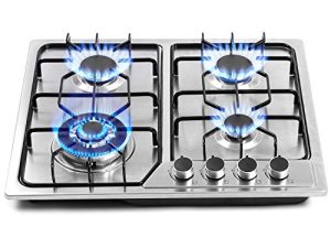 22″x20″ Built in Gas Cooktop 4 Burners Stainless Steel Stove with NG/LPG Conversion Kit Thermocouple Protection and Easy to Clean (20Wx22L)