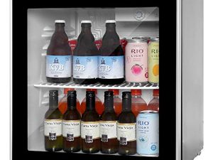 WATOOR Wine Cooler and Beverage Refrigerator 1.6 Cubic Feet 60 Cans Mini Fridge with Glass Reversible Door for Soda Beer or Wine